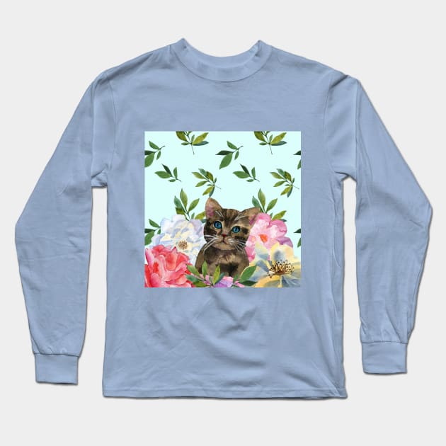 Kitten in flowers Long Sleeve T-Shirt by Irina_Reznikova